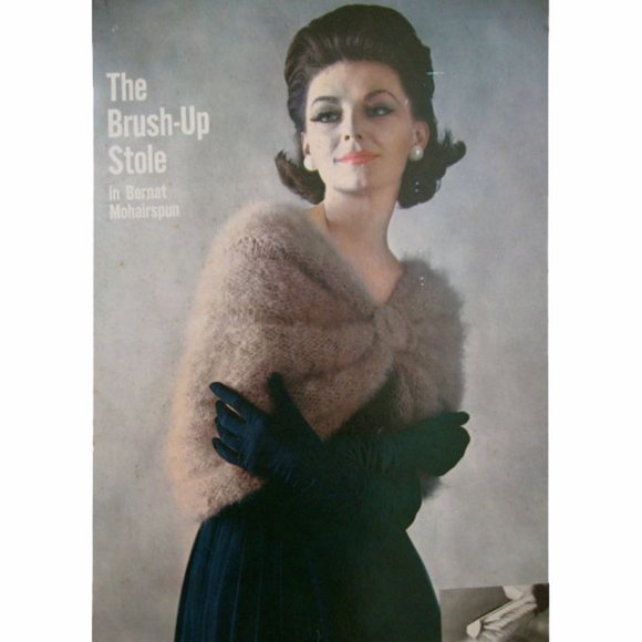 Vtg 50s Bernat Mohair Knit Brush-Up Stole - Picture 1 of 4